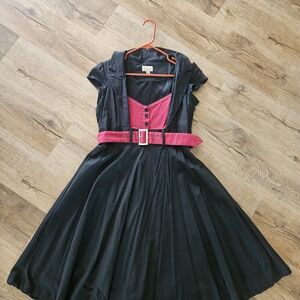 Lindy Bop Black and Red Belted Dress